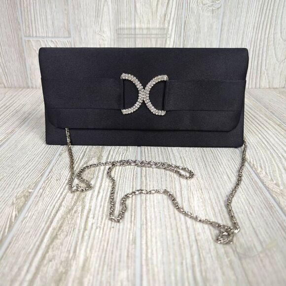 Bill Blass Womens Rhinestone Shoulder Bag Clutch Black Evening Wear Chain Strap - Picture 1 of 11
